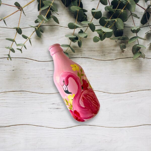 Hand Painted Recycled Bottle Vase - Flamingo