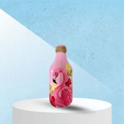 Hand Painted Recycled Bottle Vase - Flamingo