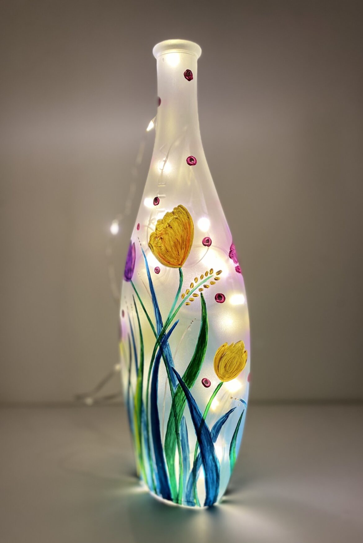 Hand Painted Glass Bottle Floral Lamp Imagicart