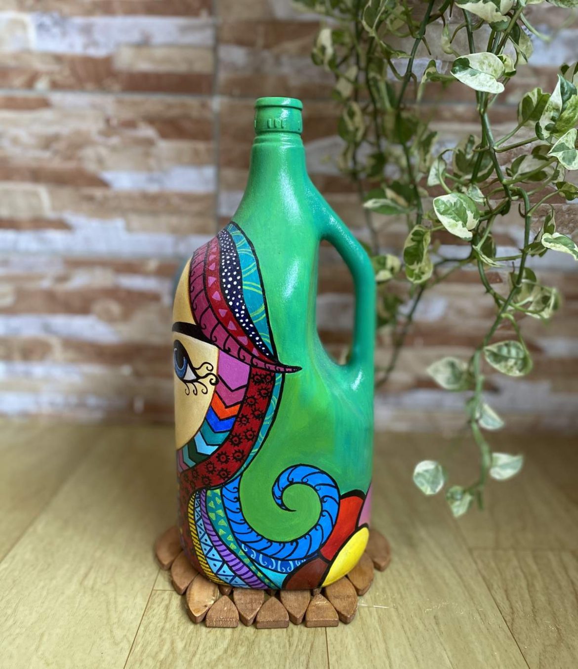 Hand Painted Glass Bottle Vase Radiant Girl Imagicart