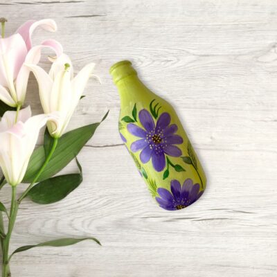 Hand Painted Recycled Bottle Vase - Lavender Flowers