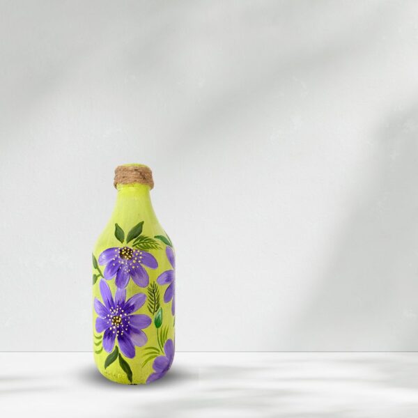 Hand Painted Recycled Bottle Vase - Lavender Flowers