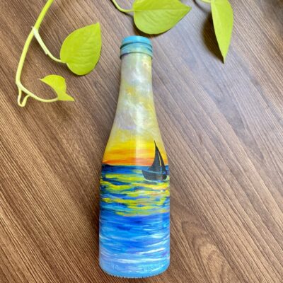 Hand-painted-recycled-bottle-vase-Sailing-sunset