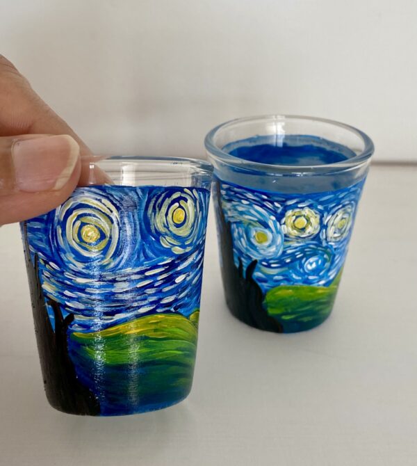 Hand painted Vincent Van Gogh Starry Night Shot Glasses