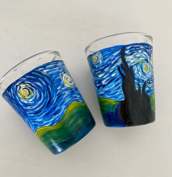 Hand painted Vincent Van Gogh Starry Night Shot Glasses