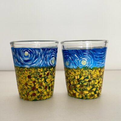 Hand painted Van Gogh Sunflower Shot Glasses