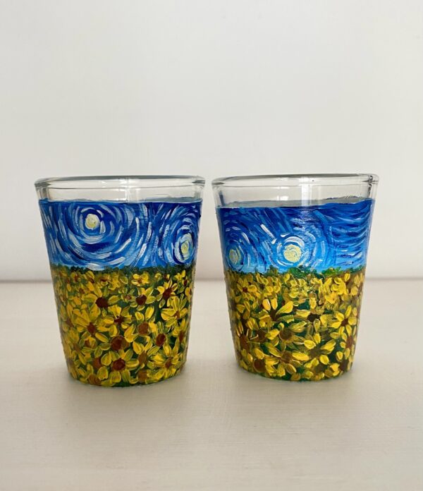 Hand painted Van Gogh Sunflower Shot Glasses