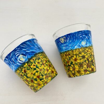 Hand painted Van Gogh Sunflower Shot Glasses