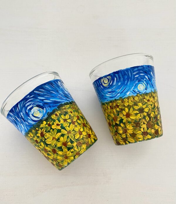 Hand painted Van Gogh Sunflower Shot Glasses