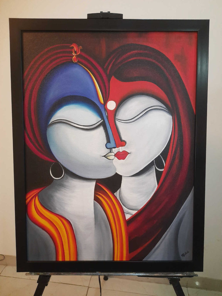 Oil Painting On Canvas - Modern Art Radha Krishna 