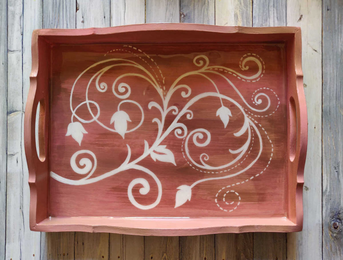 Hand Painted Serving Tray - Floral Design 